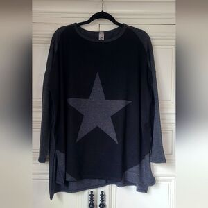 GO couture star sweater size L black and Grey oversized Womens
